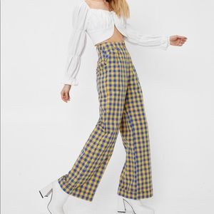 High Waisted Wide Leg Gingham Pants